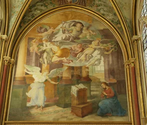 Die Westwand der Rayonnant-Kapelle der Abtei mit der Verkündigung, 16.-19. Jahrhundert